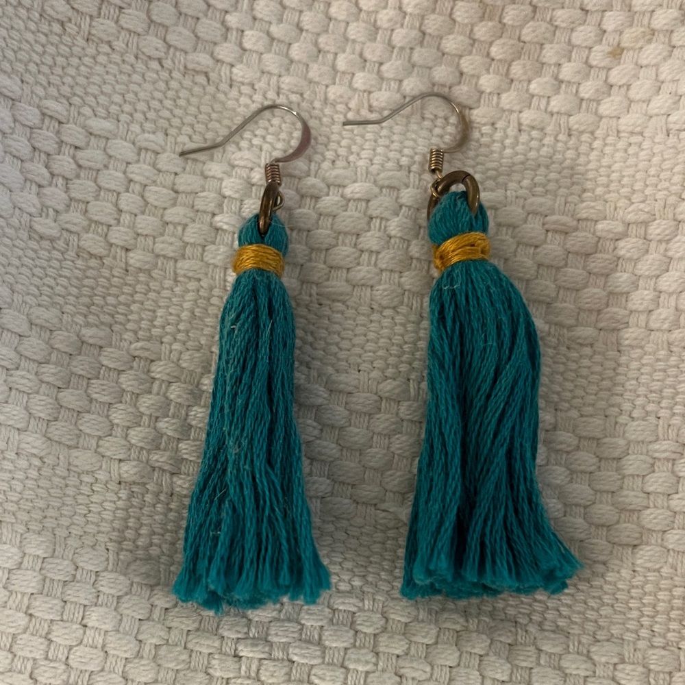 Elegant Teal Tassel Earrings
